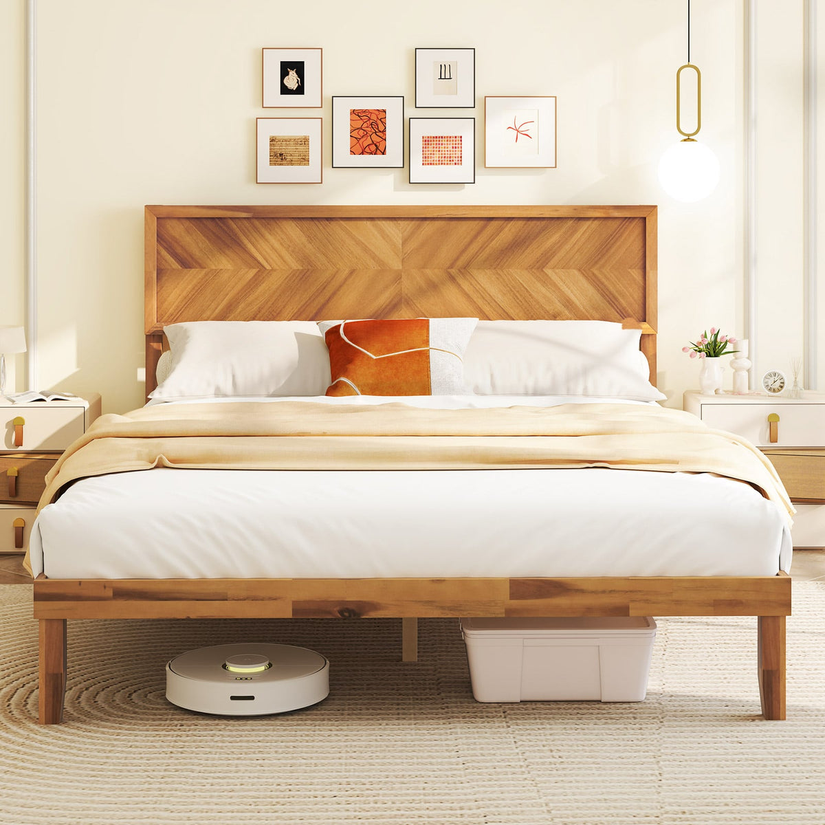 Twin/Full/Queen Size Bed Frame with Headboard and Storage Space-Queen Size-Simple Bed Frame-DECOROLALA