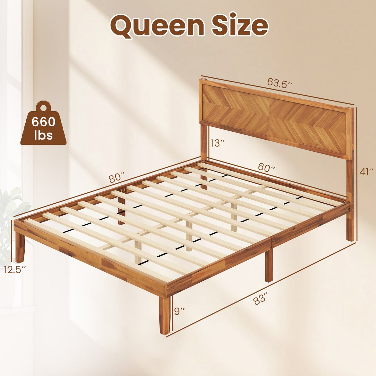 Twin/Full/Queen Size Bed Frame with Headboard and Storage Space-Queen Size-Simple Bed Frame-DECOROLALA