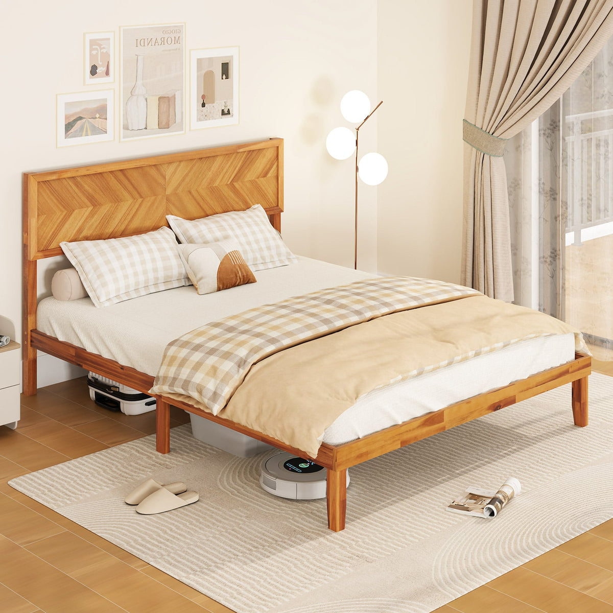 Twin/Full/Queen Size Bed Frame with Headboard and Storage Space-Queen Size-Simple Bed Frame-DECOROLALA
