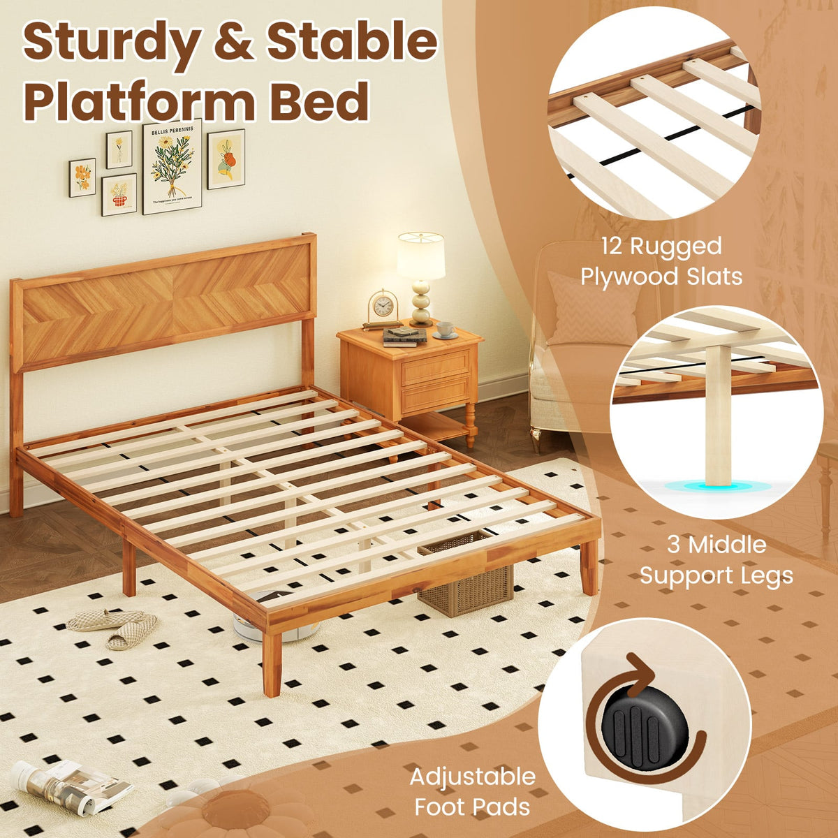 Twin/Full/Queen Size Bed Frame with Headboard and Storage Space-Queen Size-Simple Bed Frame-DECOROLALA