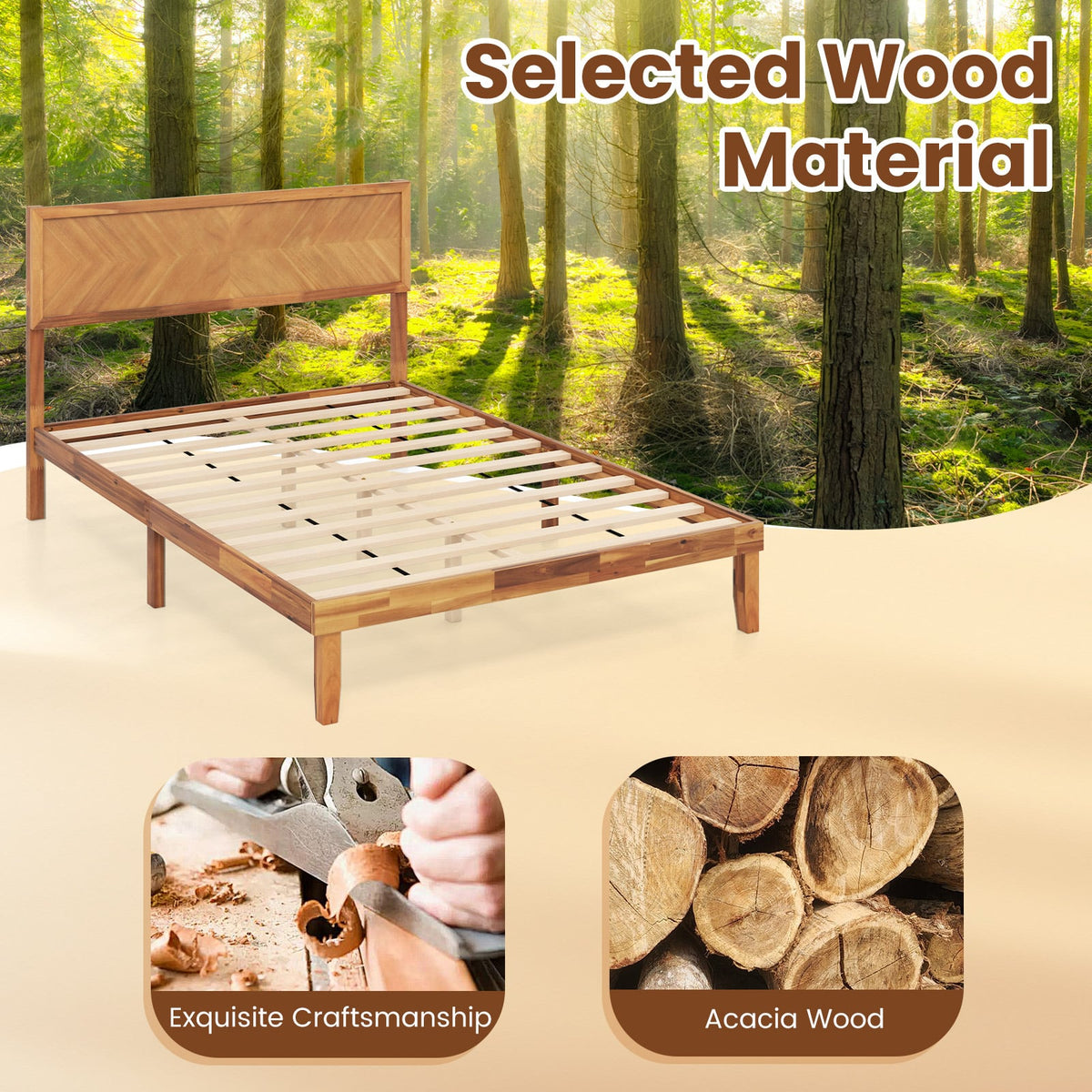 Twin/Full/Queen Size Bed Frame with Headboard and Storage Space-Queen Size-Simple Bed Frame-DECOROLALA