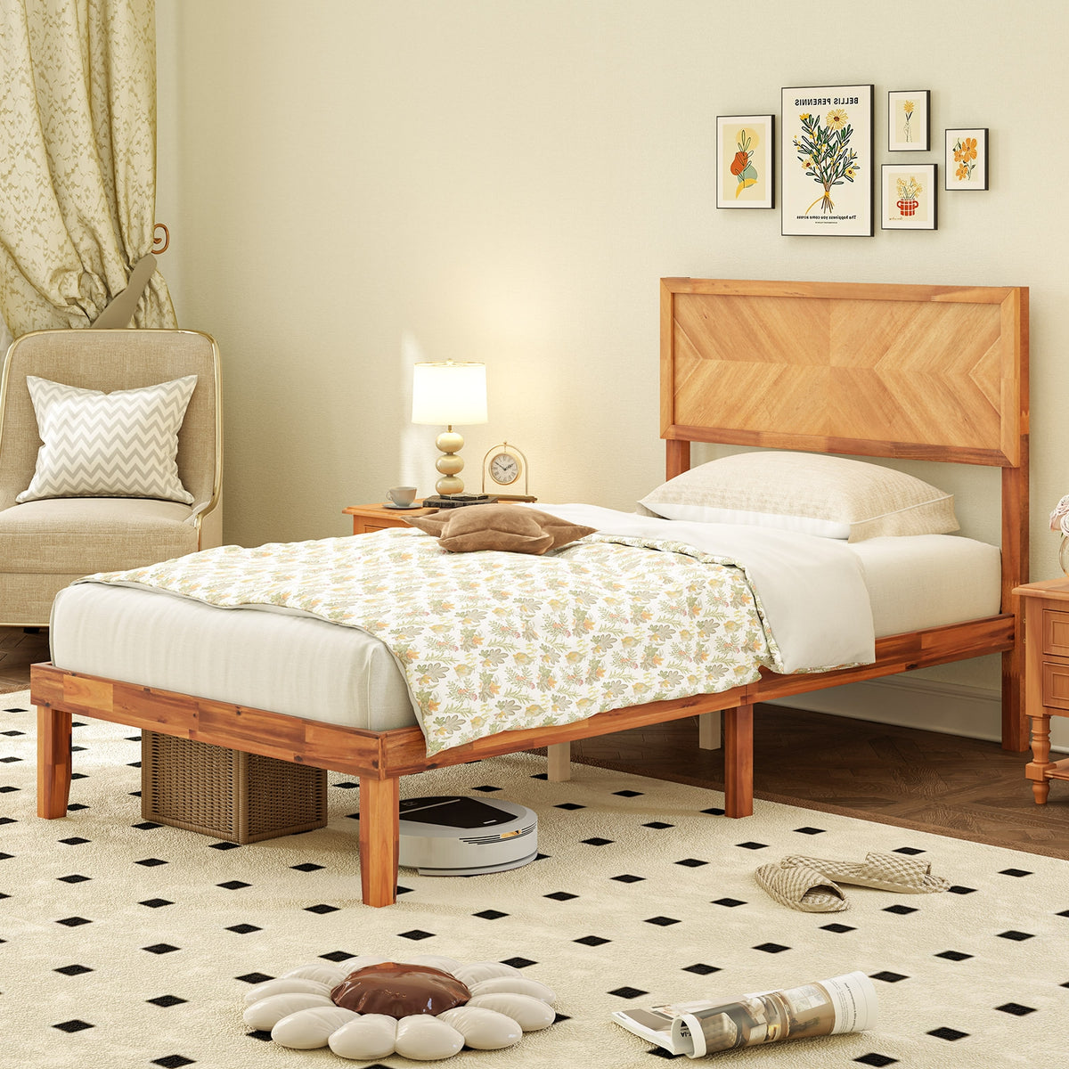Twin/Full/Queen Size Bed Frame with Headboard and Storage Space-Twin Size-Simple Bed Frame-DECOROLALA