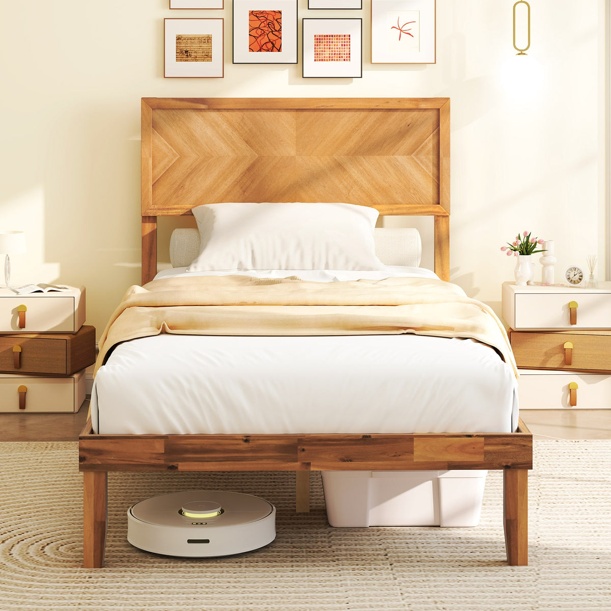 Twin/Full/Queen Size Bed Frame with Headboard and Storage Space-Twin Size-Simple Bed Frame-DECOROLALA