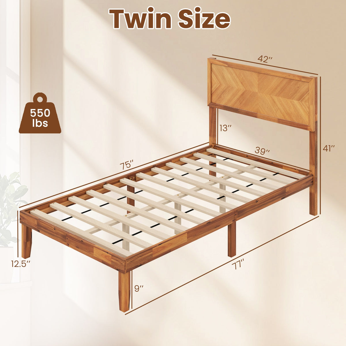 Twin/Full/Queen Size Bed Frame with Headboard and Storage Space-Twin Size-Simple Bed Frame-DECOROLALA