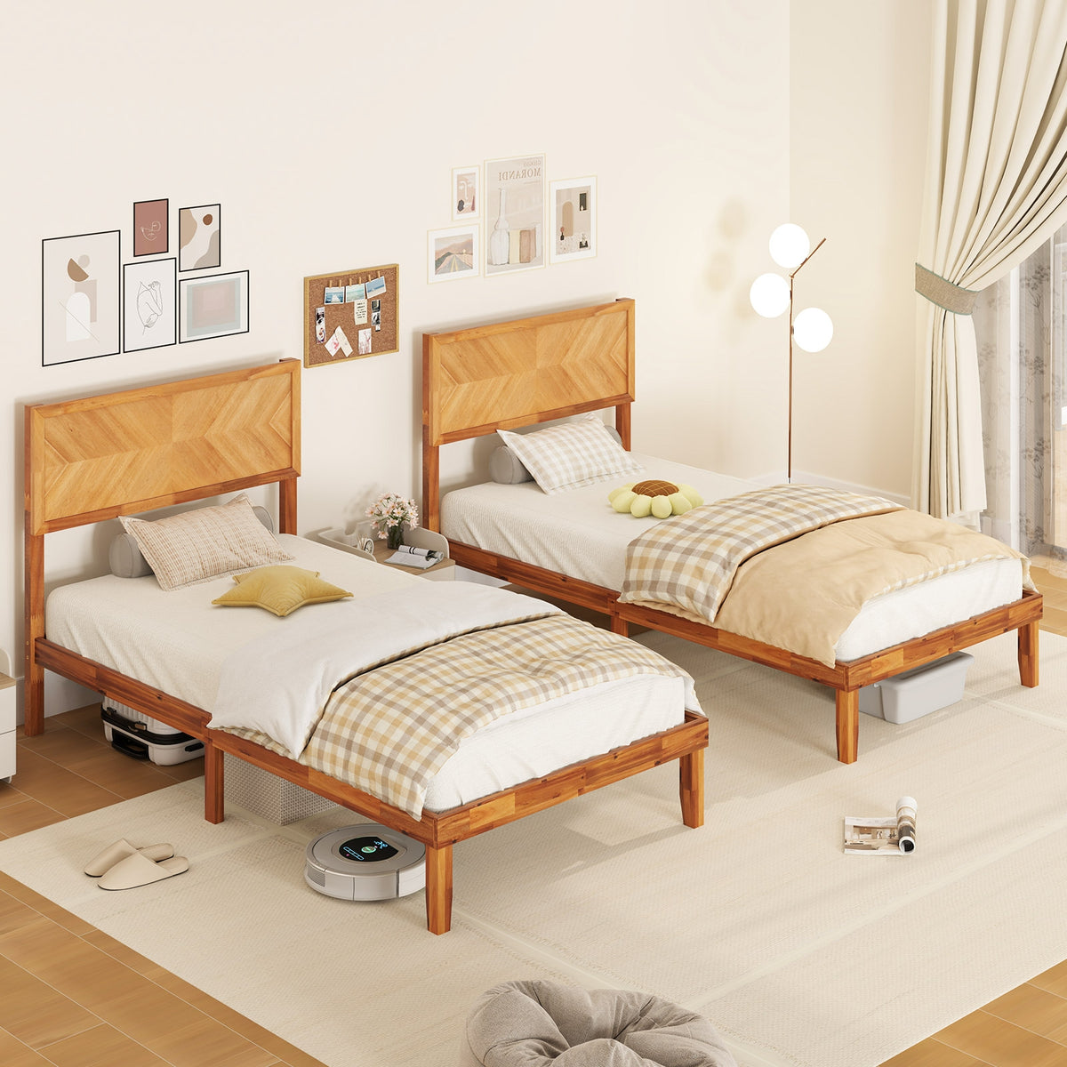 Twin/Full/Queen Size Bed Frame with Headboard and Storage Space-Twin Size-Simple Bed Frame-DECOROLALA