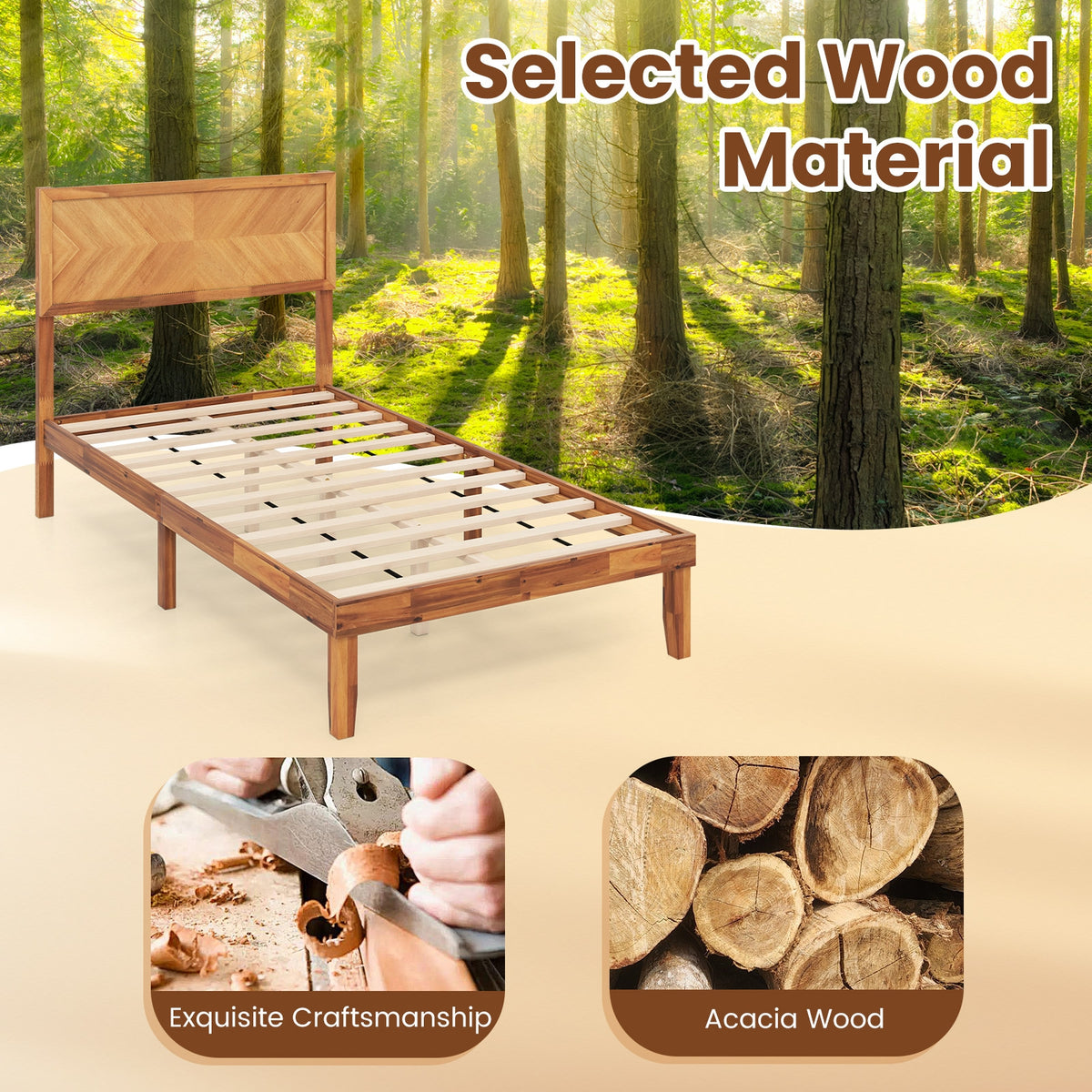 Twin/Full/Queen Size Bed Frame with Headboard and Storage Space-Twin Size-Simple Bed Frame-DECOROLALA