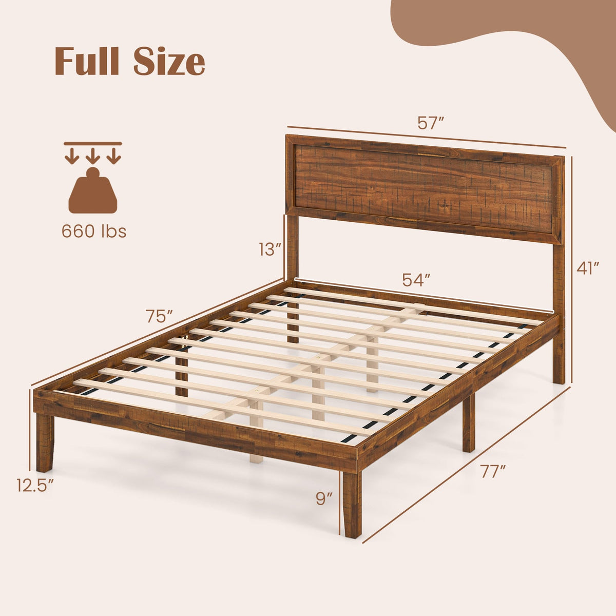 Twin/Full/Queen Size Bed Frame with Headboard and Wooden Slats Support-Full Size-Simple Bed Frame-DECOROLALA
