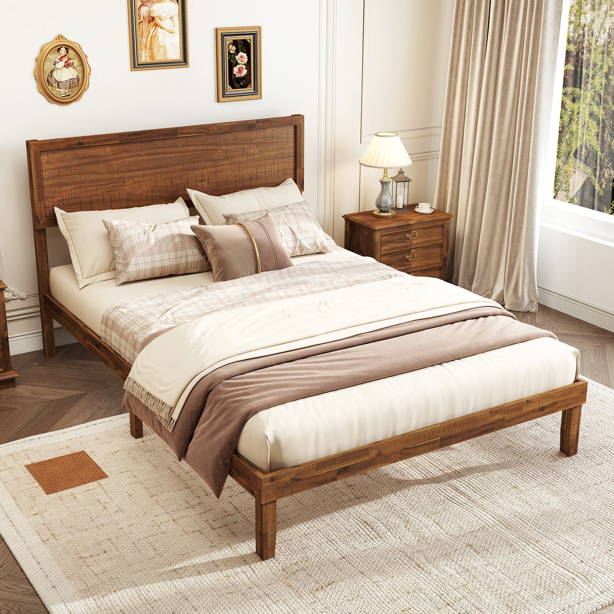 Twin/Full/Queen Size Bed Frame with Headboard and Wooden Slats Support-Full Size-Simple Bed Frame-DECOROLALA