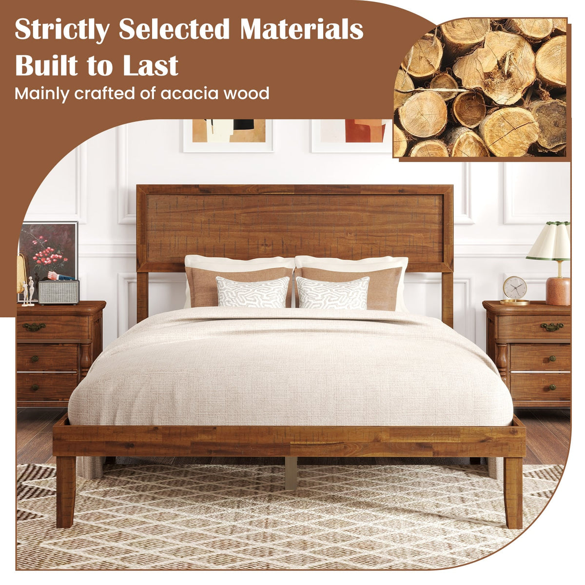 Twin/Full/Queen Size Bed Frame with Headboard and Wooden Slats Support-Full Size-Simple Bed Frame-DECOROLALA