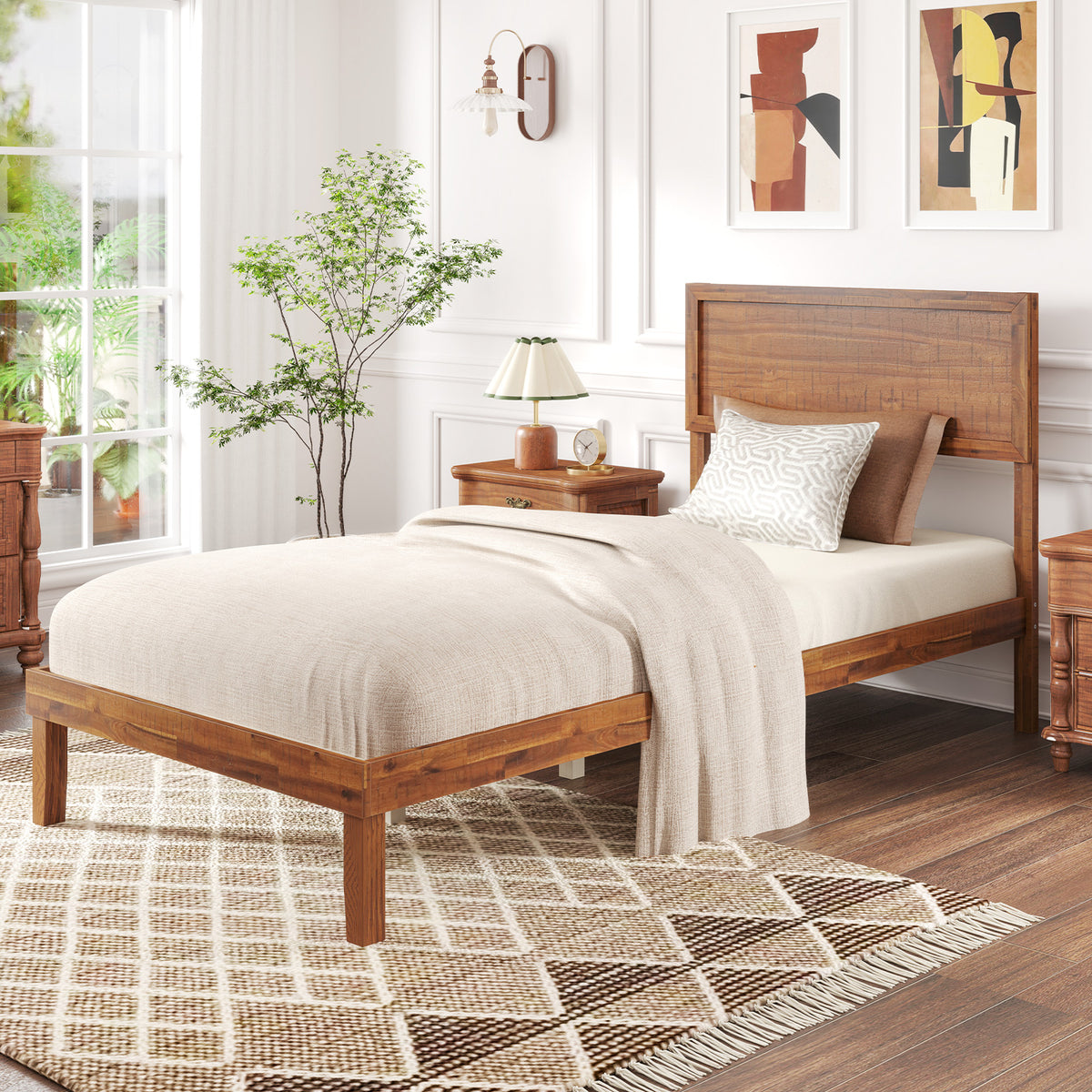 Twin/Full/Queen Size Bed Frame with Headboard and Wooden Slats Support-Twin Size-Simple Bed Frame-DECOROLALA