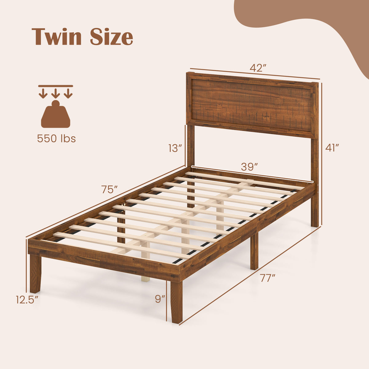 Twin/Full/Queen Size Bed Frame with Headboard and Wooden Slats Support-Twin Size-Simple Bed Frame-DECOROLALA