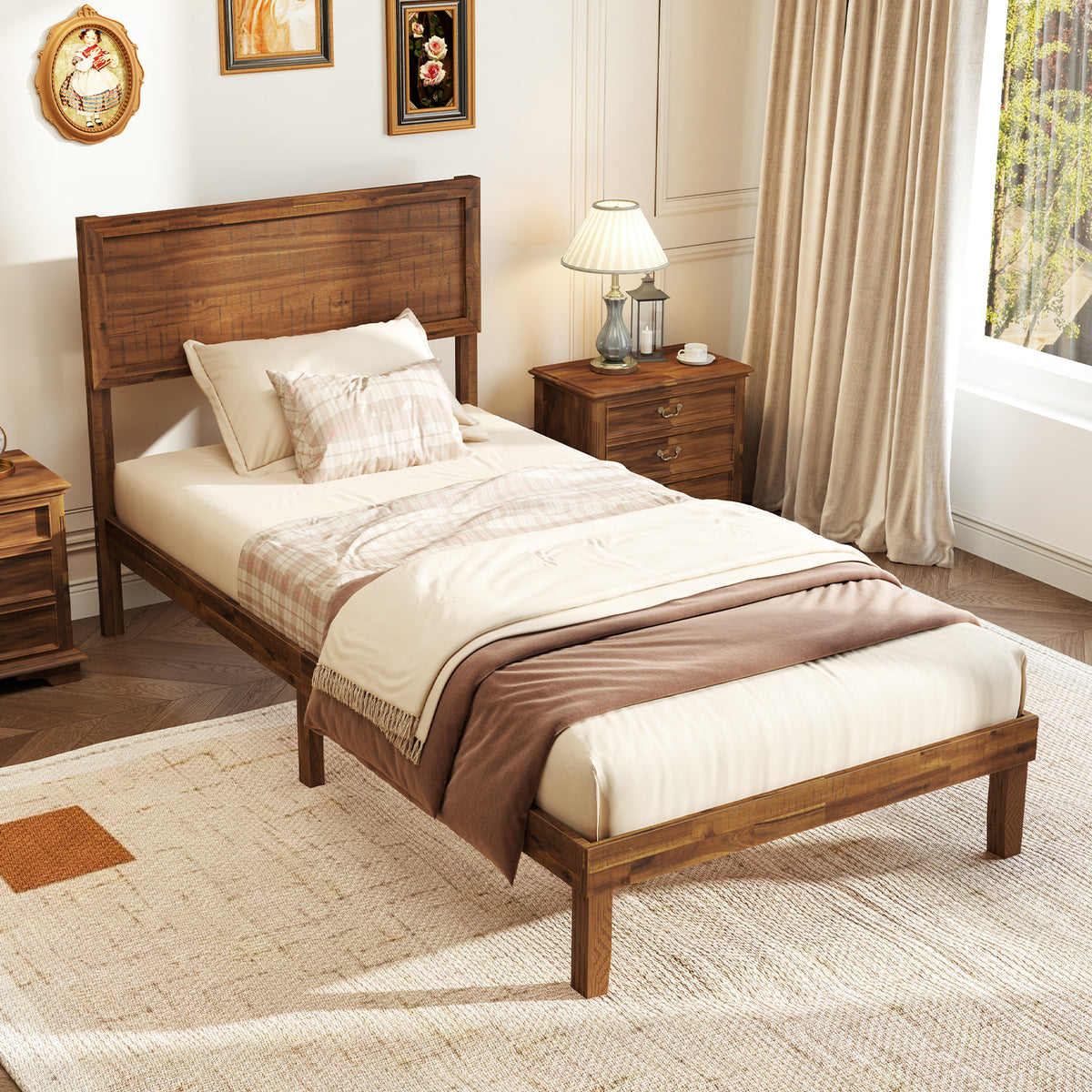 Twin/Full/Queen Size Bed Frame with Headboard and Wooden Slats Support-Twin Size-Simple Bed Frame-DECOROLALA