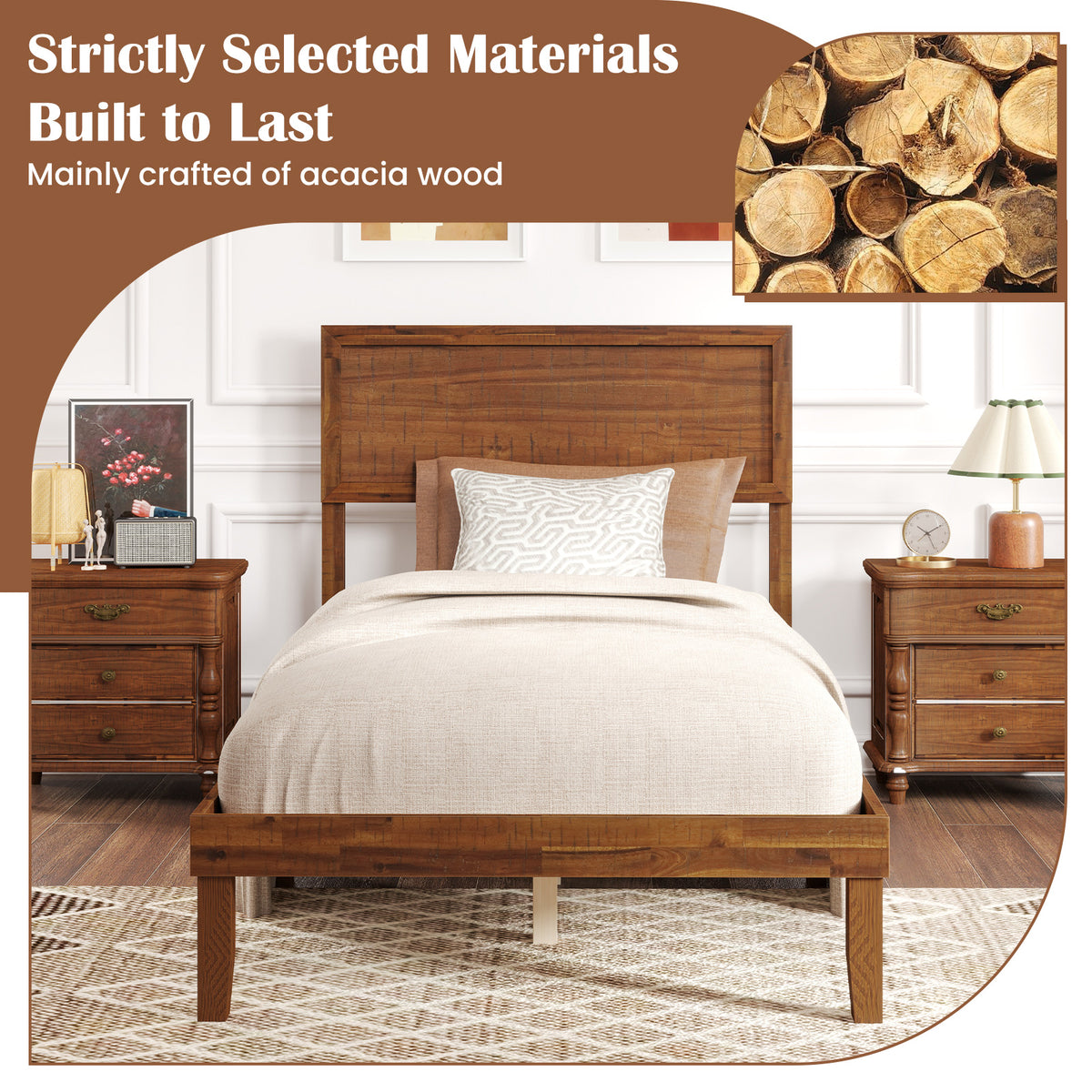 Twin/Full/Queen Size Bed Frame with Headboard and Wooden Slats Support-Twin Size-Simple Bed Frame-DECOROLALA
