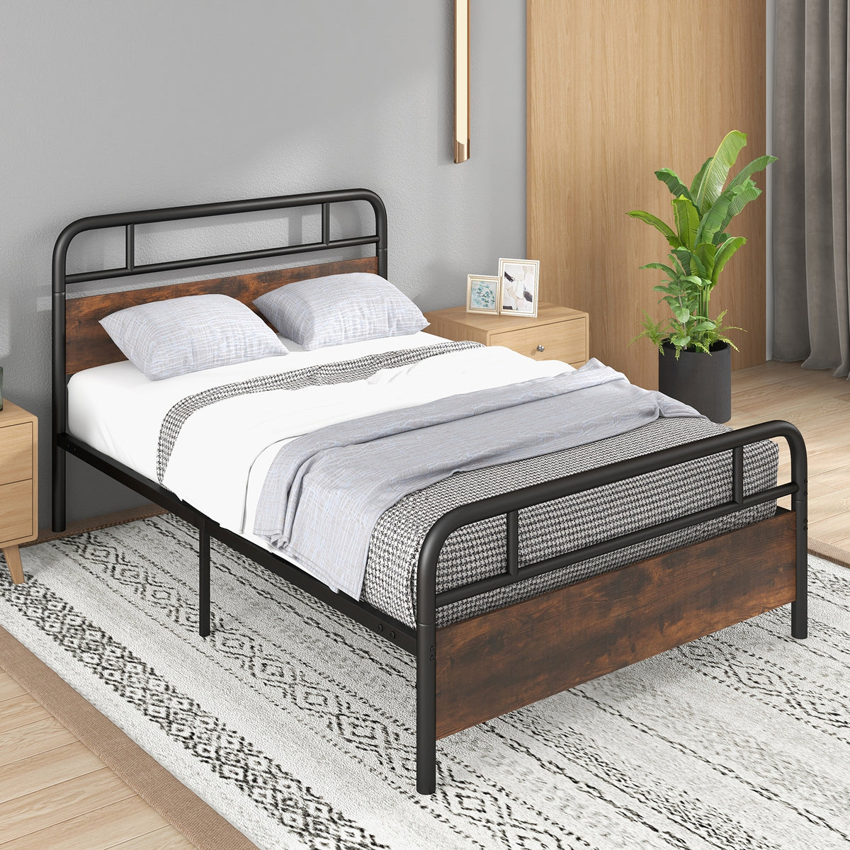Twin/Full/Queen Size Bed Frame with Industrial Headboard-Full Size-Simple Bed Frame-DECOROLALA