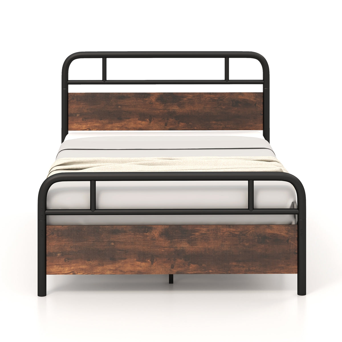 Twin/Full/Queen Size Bed Frame with Industrial Headboard-Full Size-Simple Bed Frame-DECOROLALA