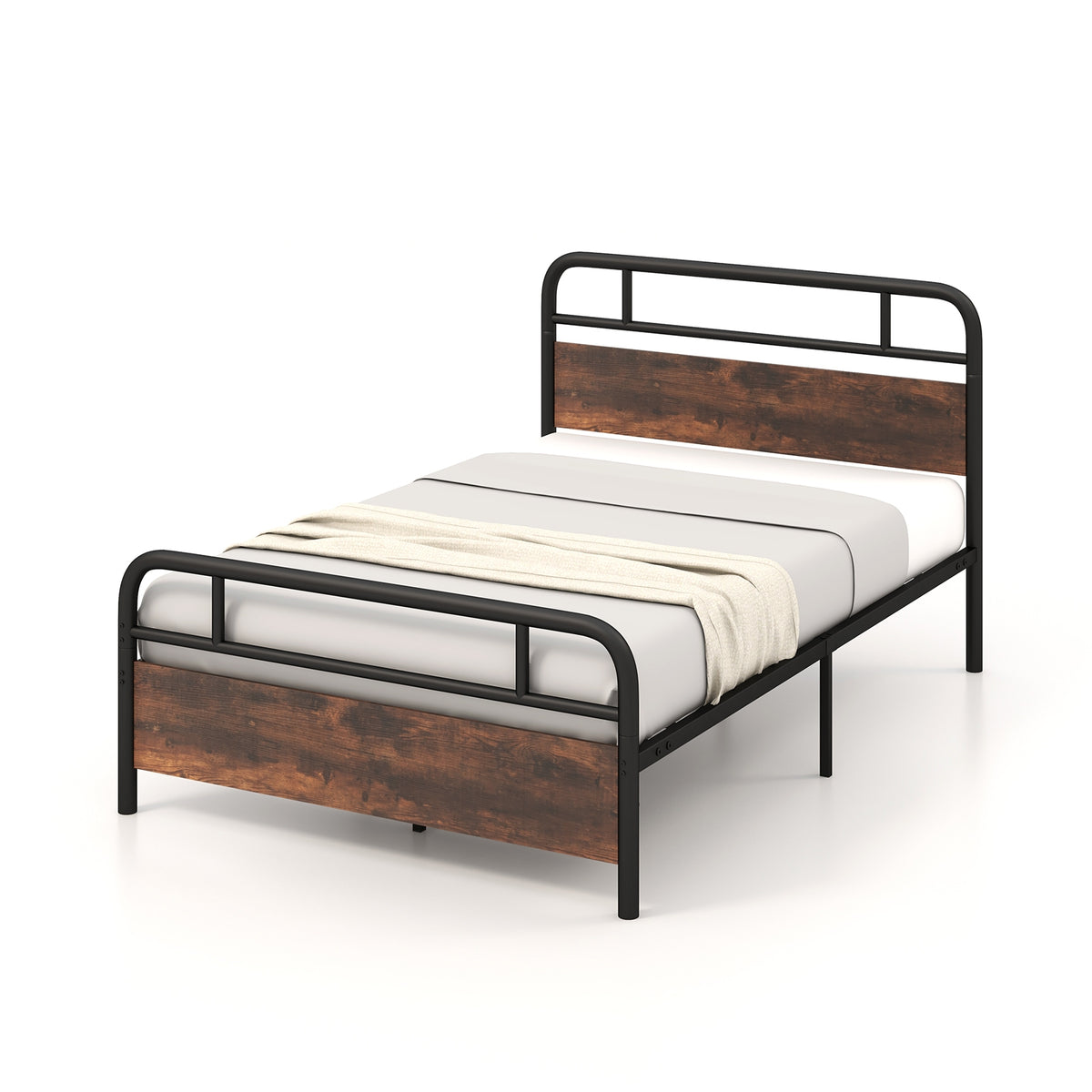 Twin/Full/Queen Size Bed Frame with Industrial Headboard-Full Size-Simple Bed Frame-DECOROLALA