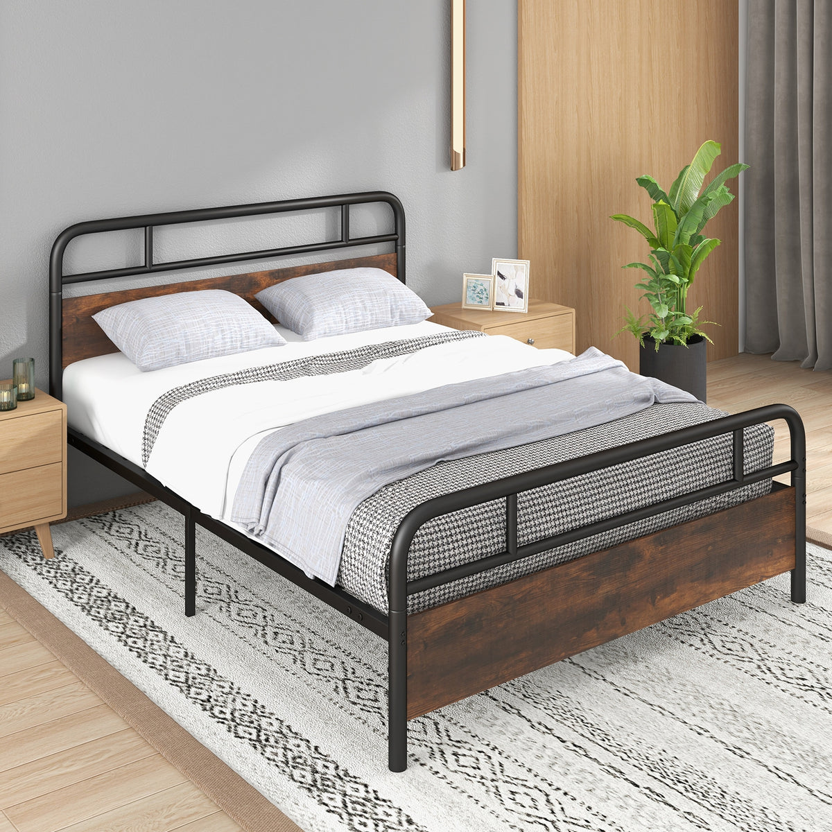 Twin/Full/Queen Size Bed Frame with Industrial Headboard-Queen Size-Simple Bed Frame-DECOROLALA