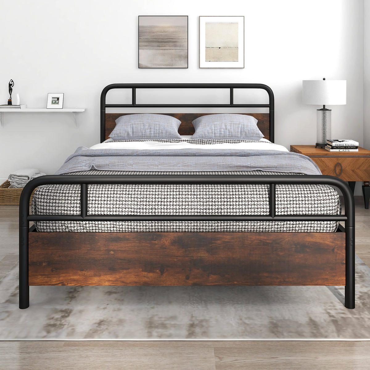Twin/Full/Queen Size Bed Frame with Industrial Headboard-Queen Size-Simple Bed Frame-DECOROLALA