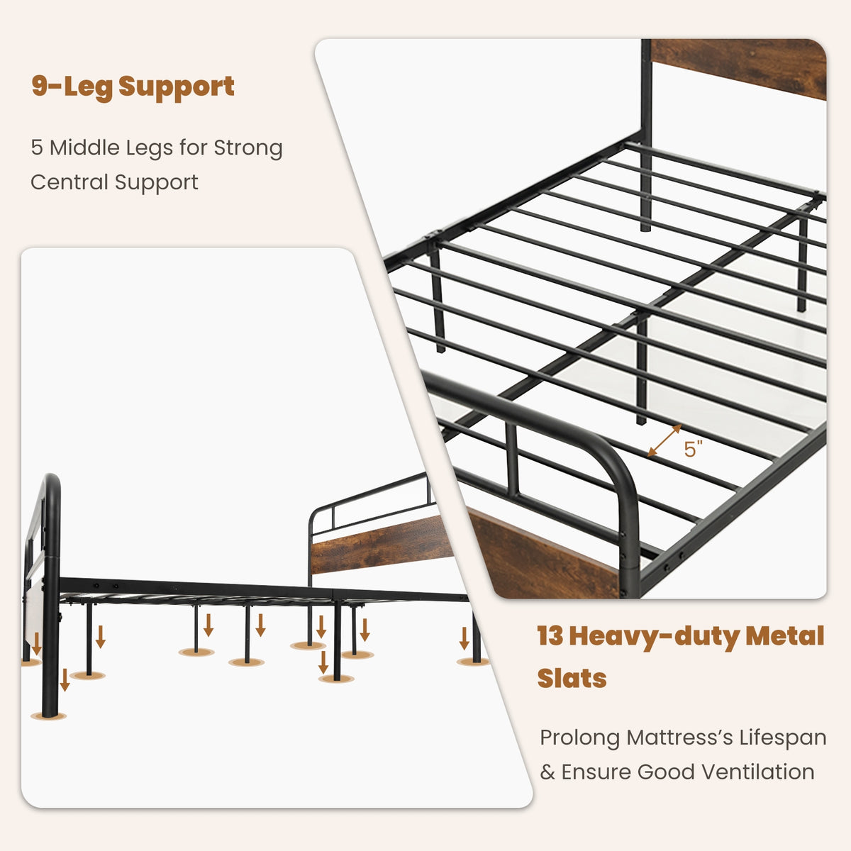 Twin/Full/Queen Size Bed Frame with Industrial Headboard-Queen Size-Simple Bed Frame-DECOROLALA