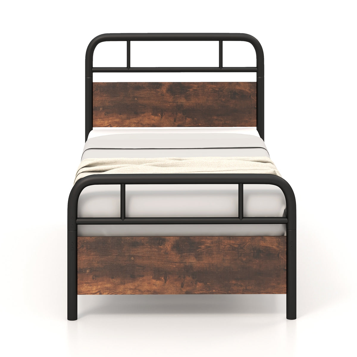 Twin/Full/Queen Size Bed Frame with Industrial Headboard-Twin Size-Simple Bed Frame-DECOROLALA