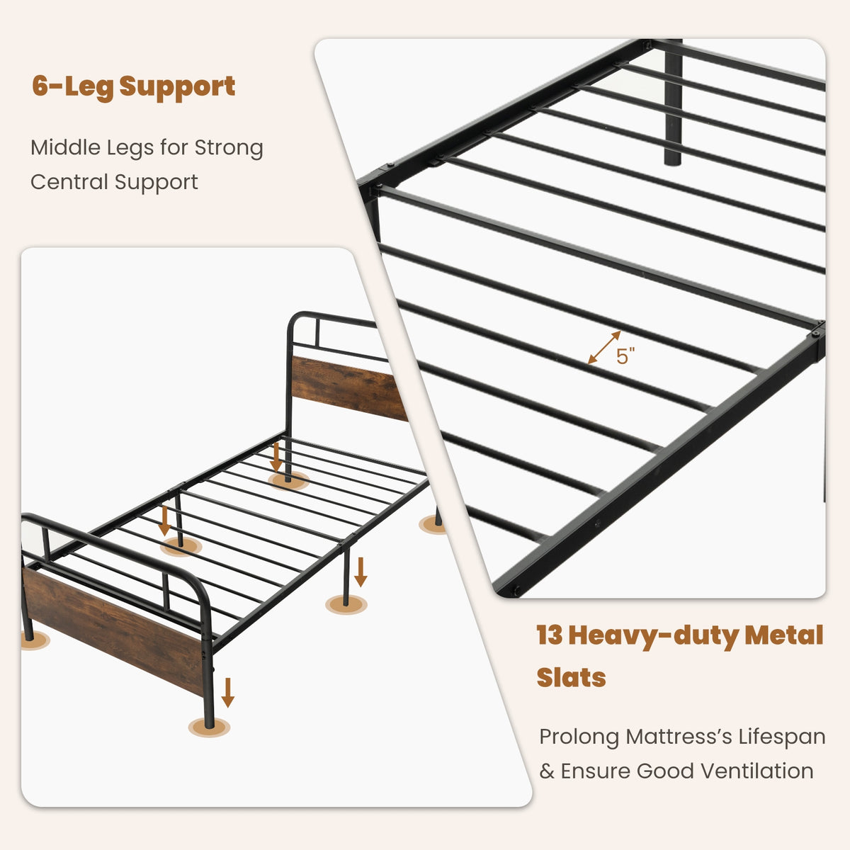 Twin/Full/Queen Size Bed Frame with Industrial Headboard-Twin Size-Simple Bed Frame-DECOROLALA