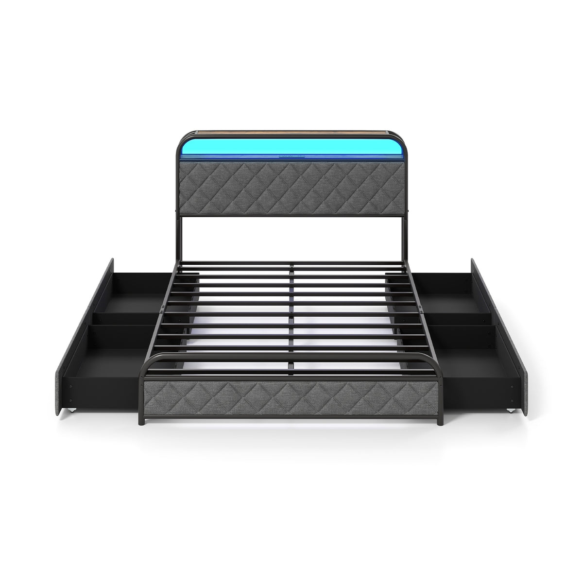 Twin/Full/Queen Size Bed Frame with LED Lights and Charging Station-Full Size-Simple Bed Frame-DECOROLALA