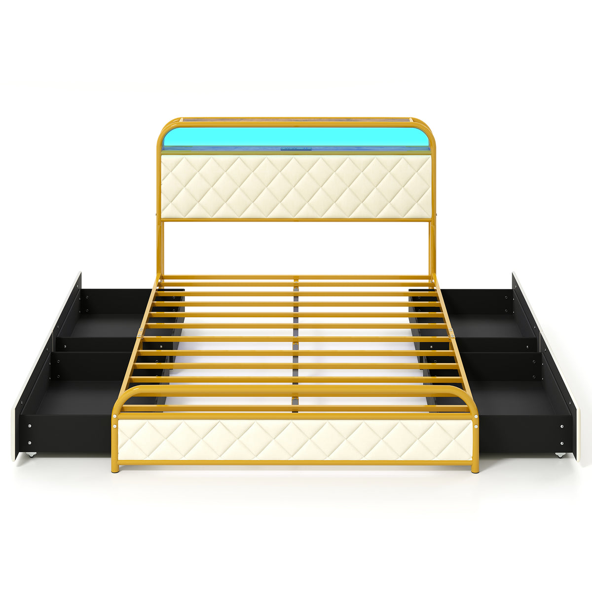 Twin/Full/Queen Size Bed Frame with LED Lights and Charging Station Gold-Full Size-Simple Bed Frame-DECOROLALA