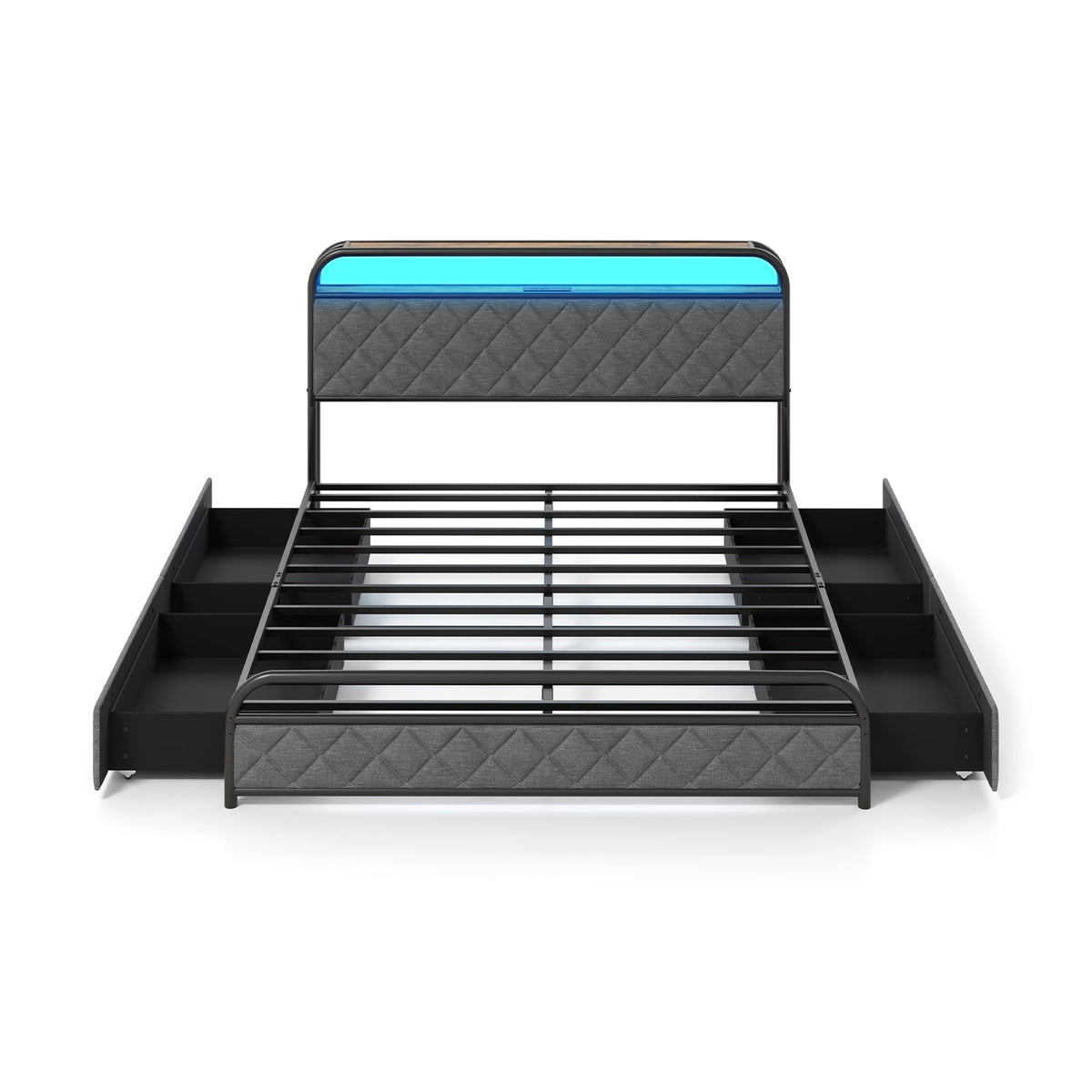 Twin/Full/Queen Size Bed Frame with LED Lights and Charging Station-Queen Size-Simple Bed Frame-DECOROLALA