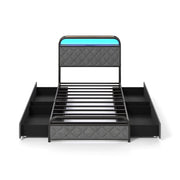 Twin/Full/Queen Size Bed Frame with LED Lights and Charging Station-Twin Size-Simple Bed Frame-DECOROLALA