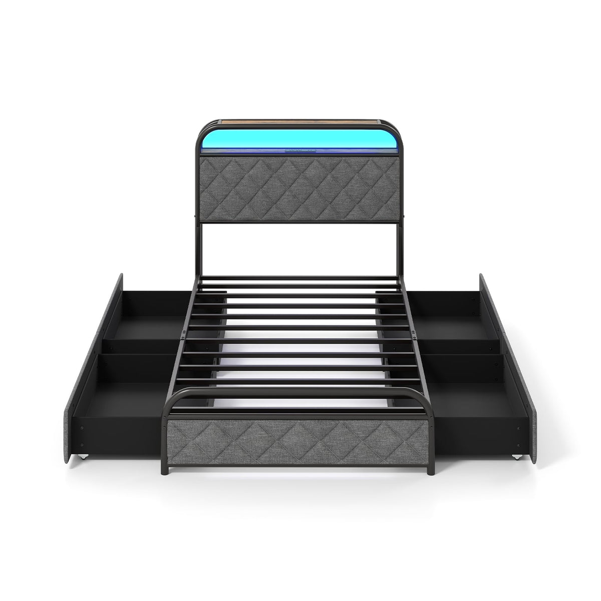 Twin/Full/Queen Size Bed Frame with LED Lights and Charging Station-Twin Size-Simple Bed Frame-DECOROLALA