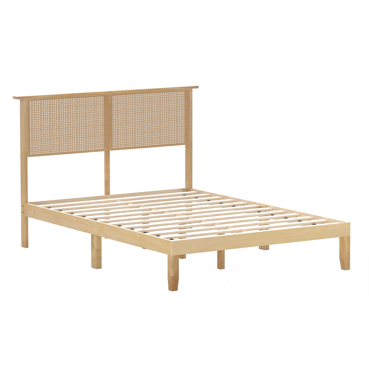 Twin/Full/Queen Size Bed Frame with Rattan Headboard-Full Size-Simple Bed Frame-DECOROLALA