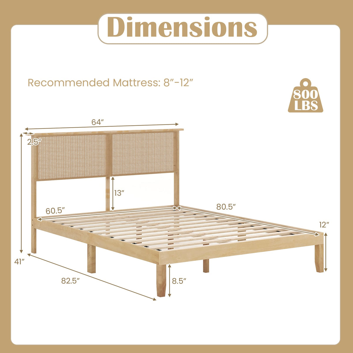 Twin/Full/Queen Size Bed Frame with Rattan Headboard-Queen Size-Simple Bed Frame-DECOROLALA