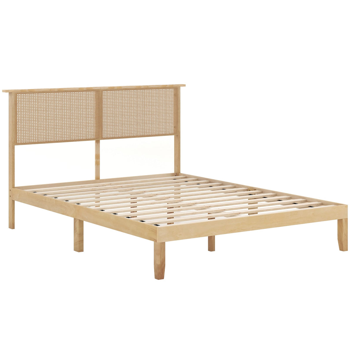 Twin/Full/Queen Size Bed Frame with Rattan Headboard-Queen Size-Simple Bed Frame-DECOROLALA