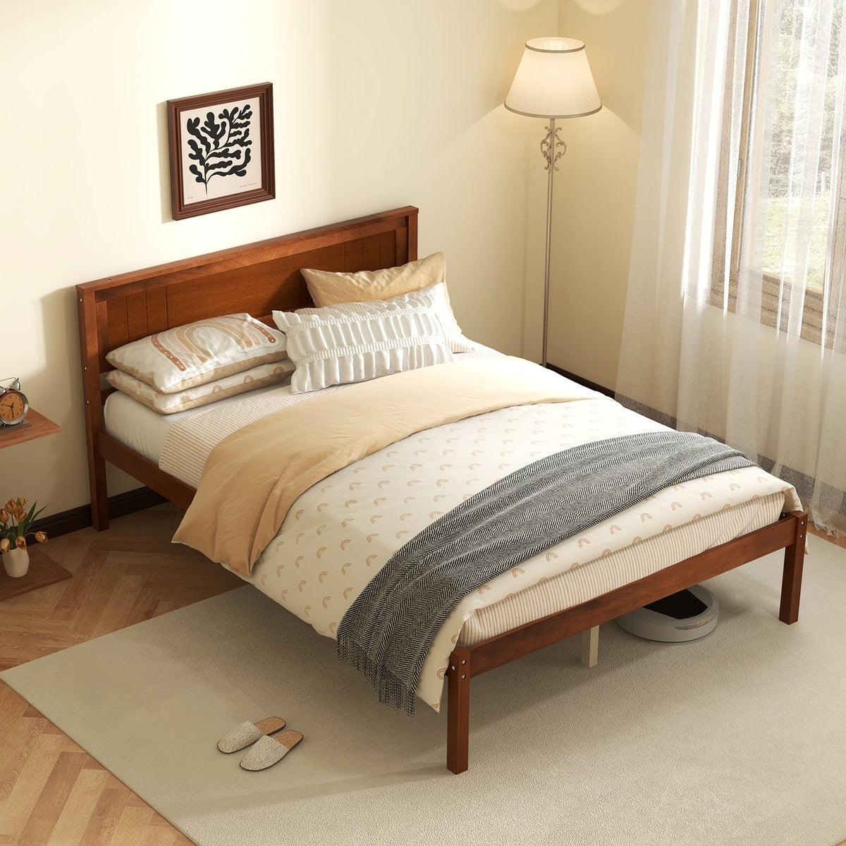 Twin/Full/Queen Size Bed Frame with Wooden Headboard and Slat Support-Full Size-Simple Bed Frame-DECOROLALA
