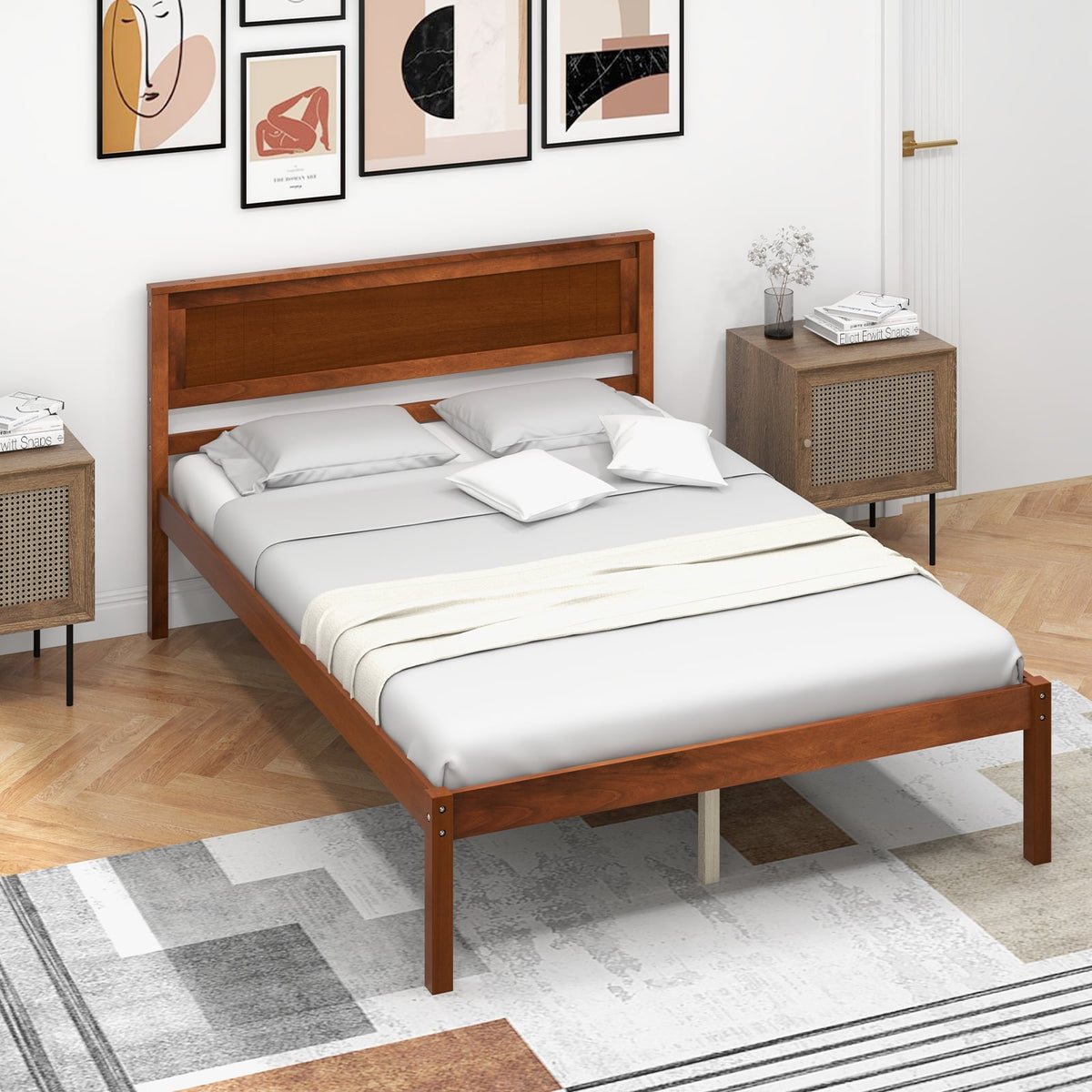 Twin/Full/Queen Size Bed Frame with Wooden Headboard and Slat Support-Full Size-Simple Bed Frame-DECOROLALA