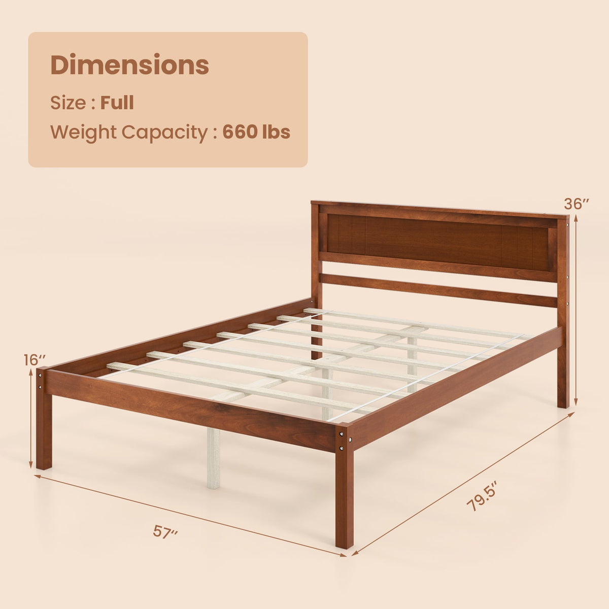 Twin/Full/Queen Size Bed Frame with Wooden Headboard and Slat Support-Full Size-Simple Bed Frame-DECOROLALA