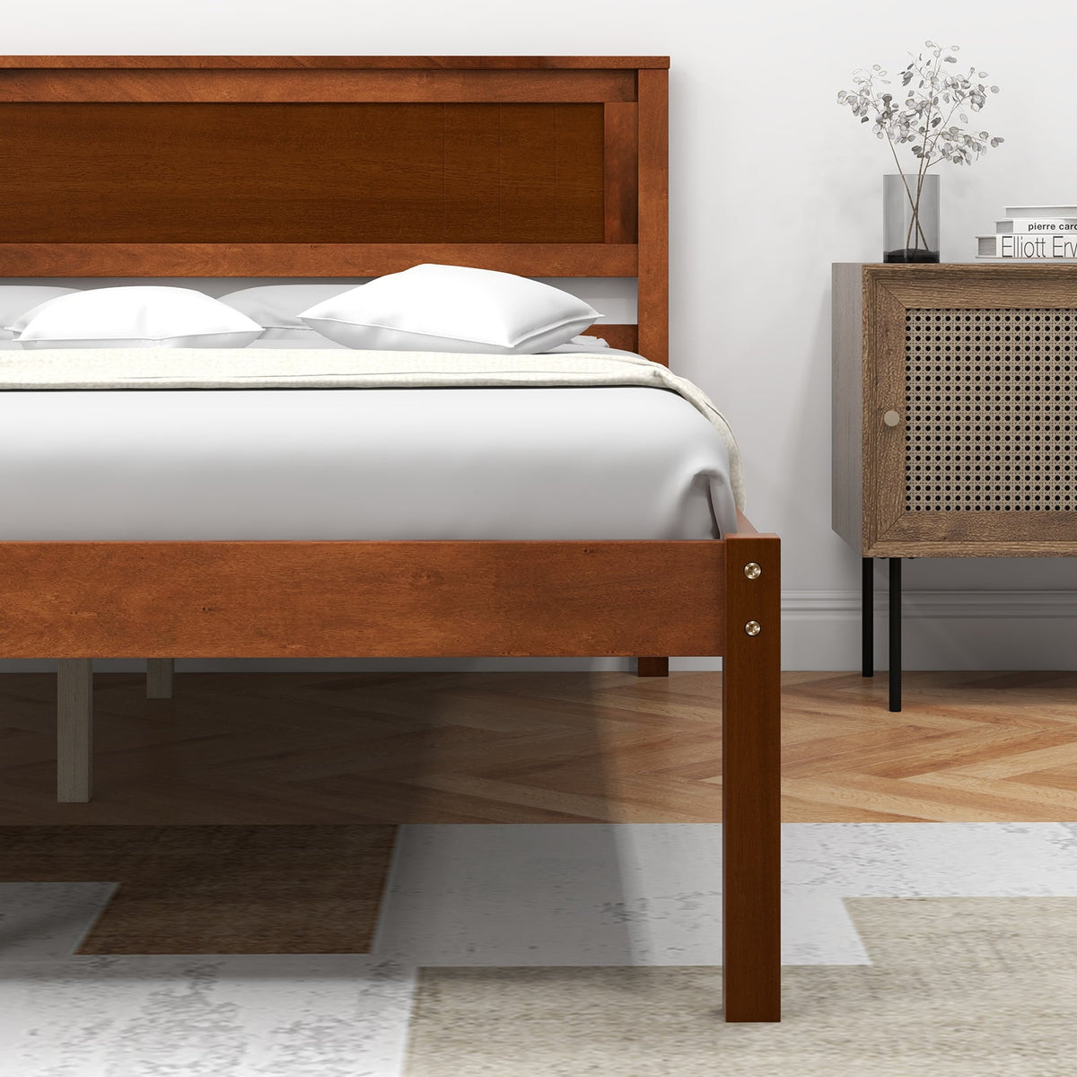 Twin/Full/Queen Size Bed Frame with Wooden Headboard and Slat Support-Full Size-Simple Bed Frame-DECOROLALA