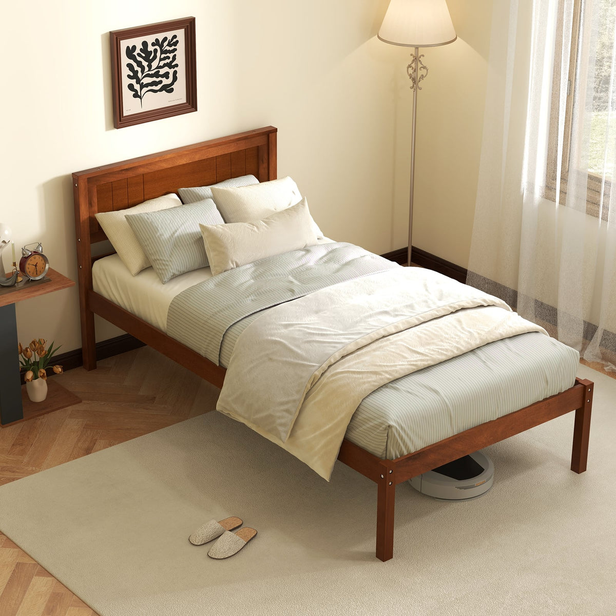 Twin/Full/Queen Size Bed Frame with Wooden Headboard and Slat Support-Twin Size-Simple Bed Frame-DECOROLALA