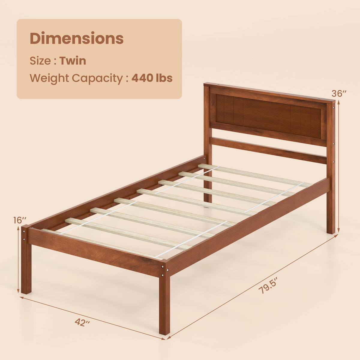 Twin/Full/Queen Size Bed Frame with Wooden Headboard and Slat Support-Twin Size-Simple Bed Frame-DECOROLALA