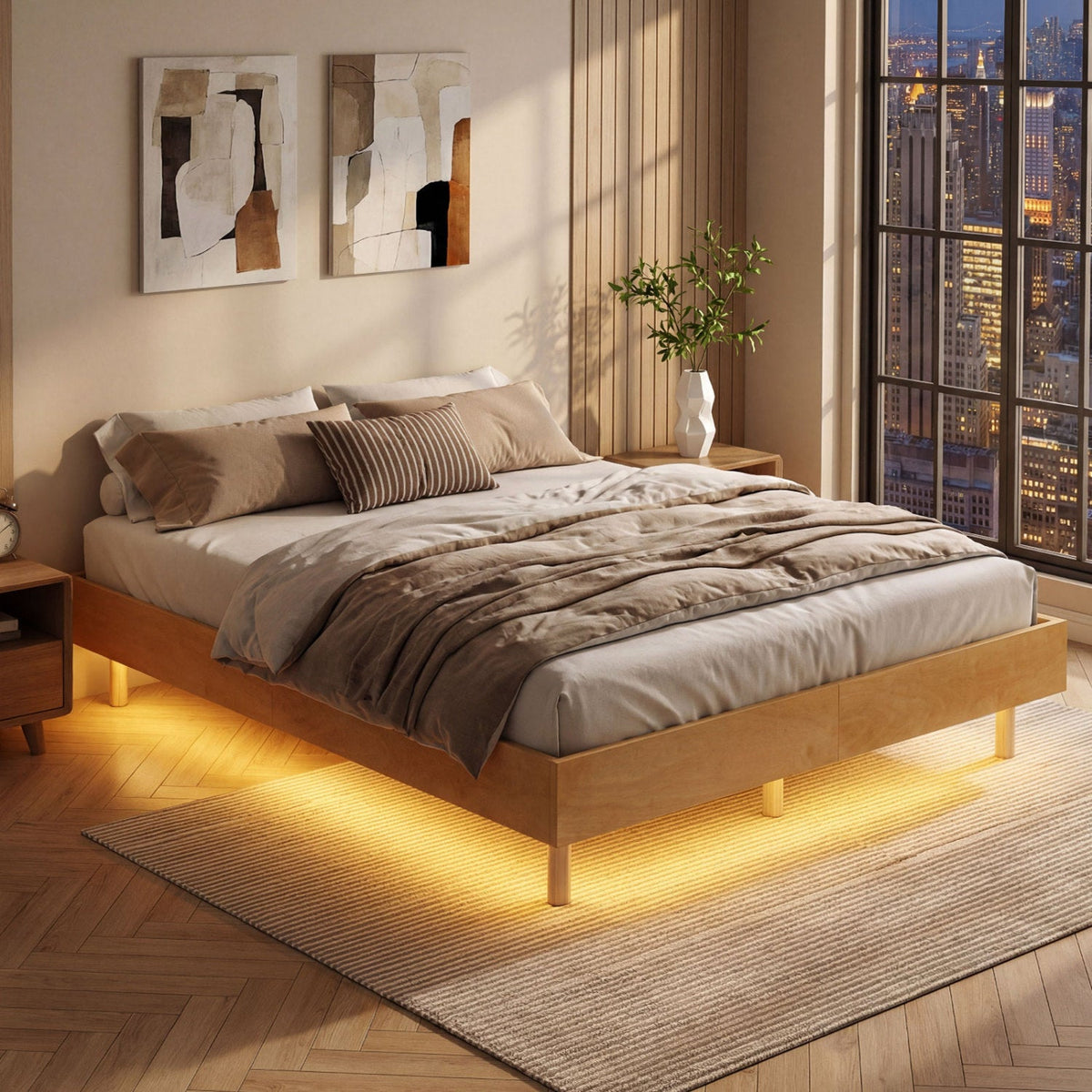 Twin/Full/Queen Size Floating Bed Frame with LED Lights for Bedroom-Beds & Bed Frames-DECOROLALA