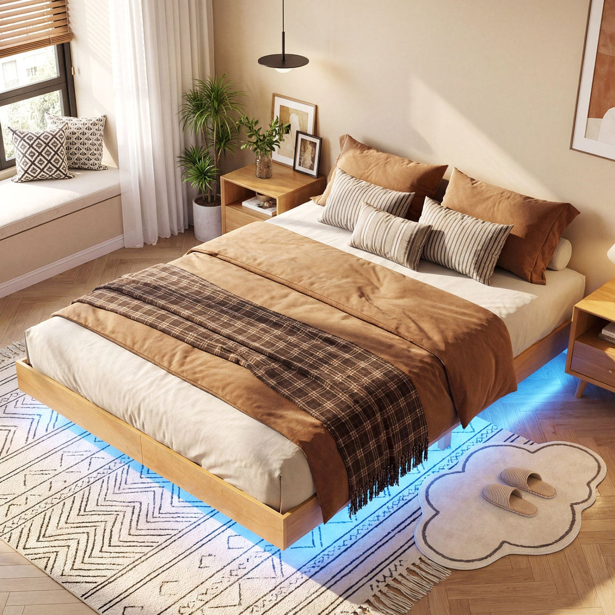 Twin/Full/Queen Size Floating Bed Frame with LED Lights for Bedroom-Beds & Bed Frames-DECOROLALA