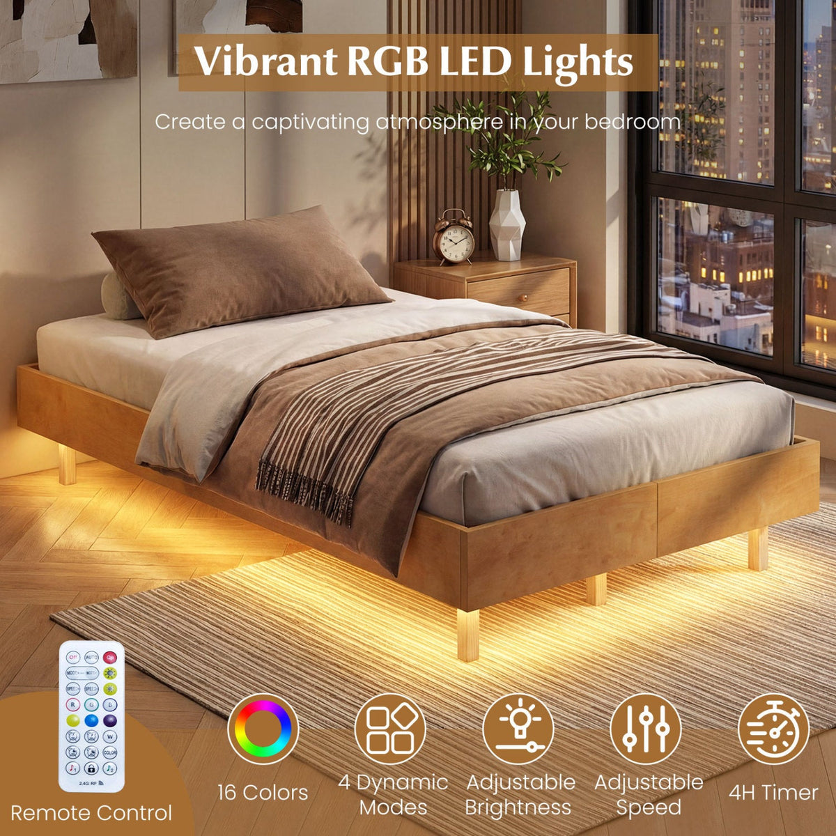 Twin/Full/Queen Size Floating Bed Frame with LED Lights for Bedroom-Beds & Bed Frames-DECOROLALA