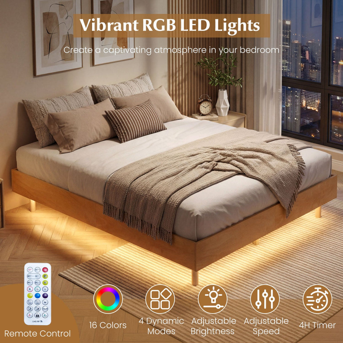 Twin/Full/Queen Size Floating Bed Frame with LED Lights for Bedroom-Beds & Bed Frames-DECOROLALA