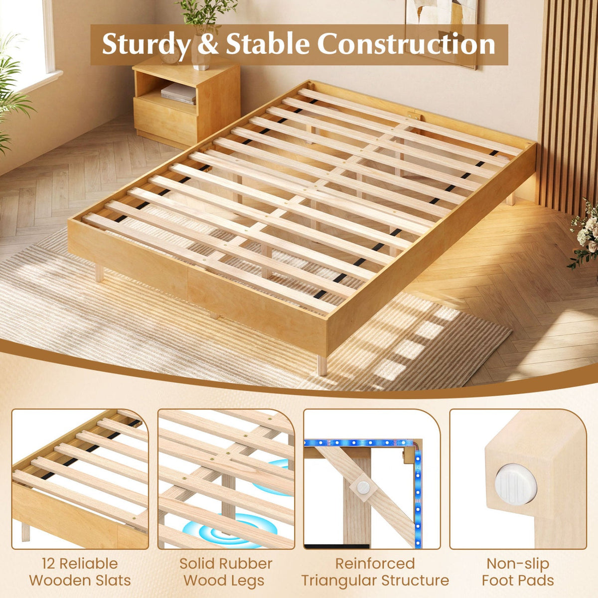 Twin/Full/Queen Size Floating Bed Frame with LED Lights for Bedroom-Beds & Bed Frames-DECOROLALA