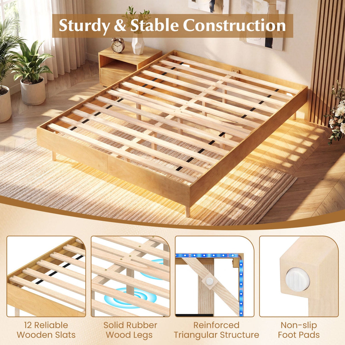 Twin/Full/Queen Size Floating Bed Frame with LED Lights for Bedroom-Beds & Bed Frames-DECOROLALA