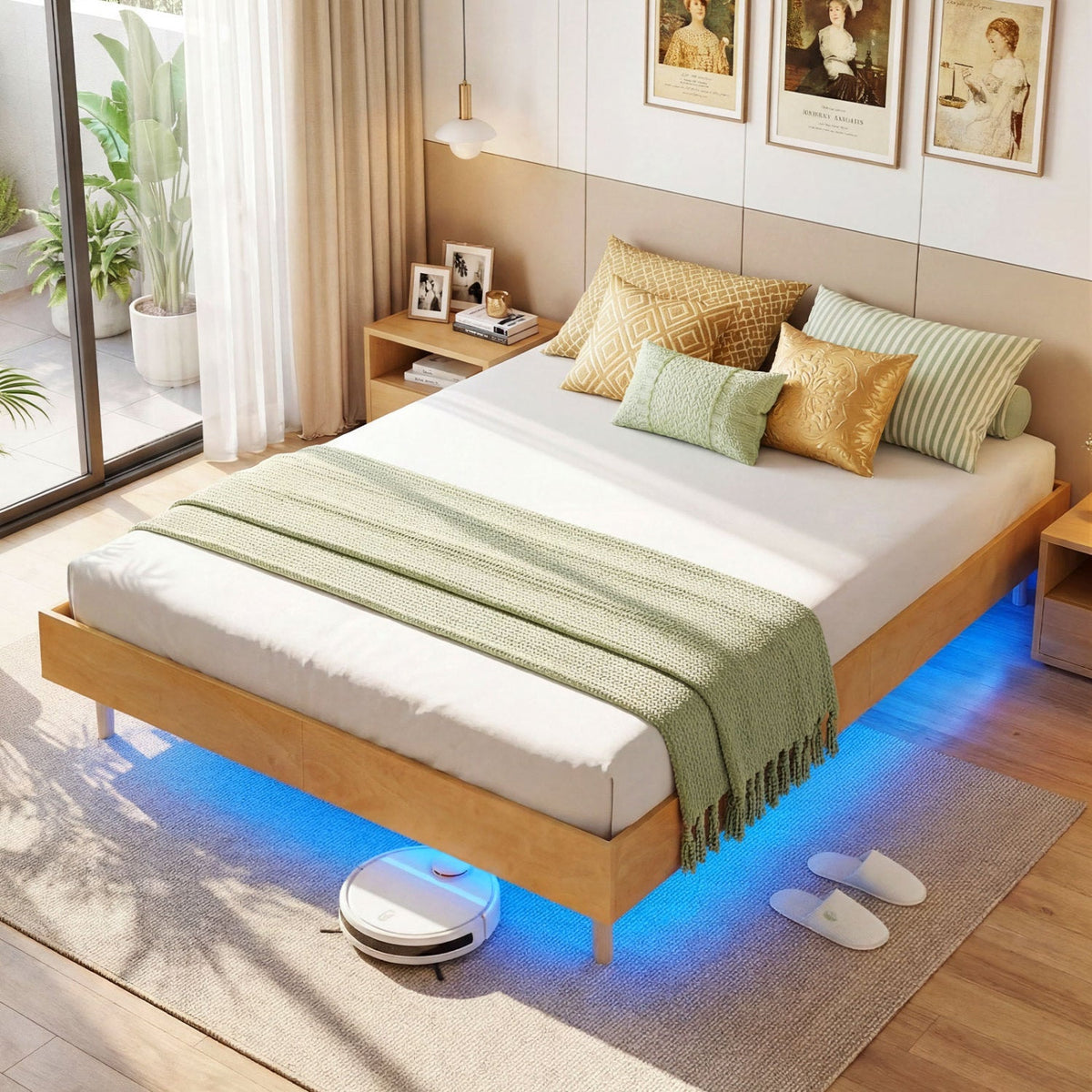 Twin/Full/Queen Size Floating Bed Frame with LED Lights for Bedroom-Beds & Bed Frames-DECOROLALA