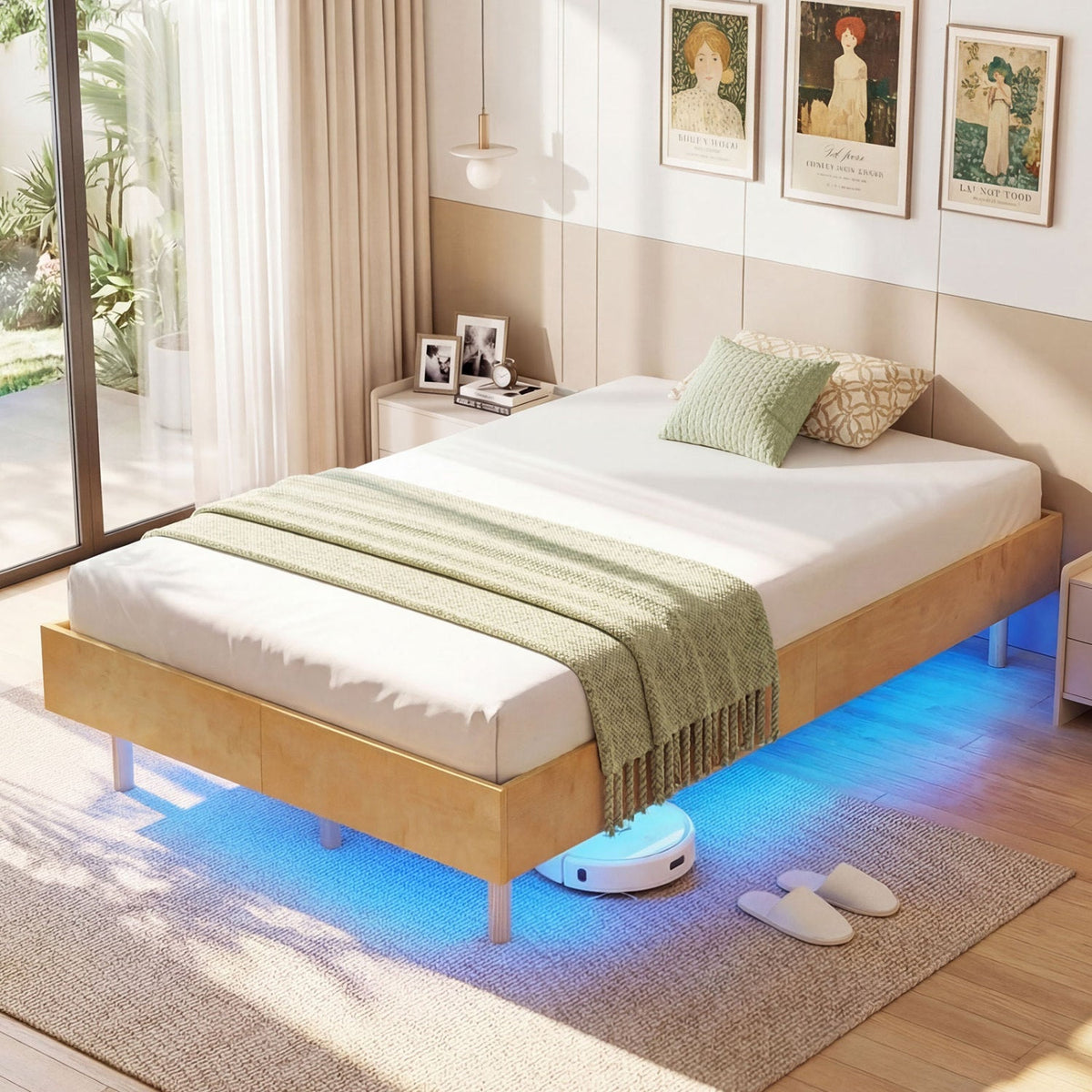 Twin/Full/Queen Size Floating Bed Frame with LED Lights for Bedroom-Beds & Bed Frames-DECOROLALA