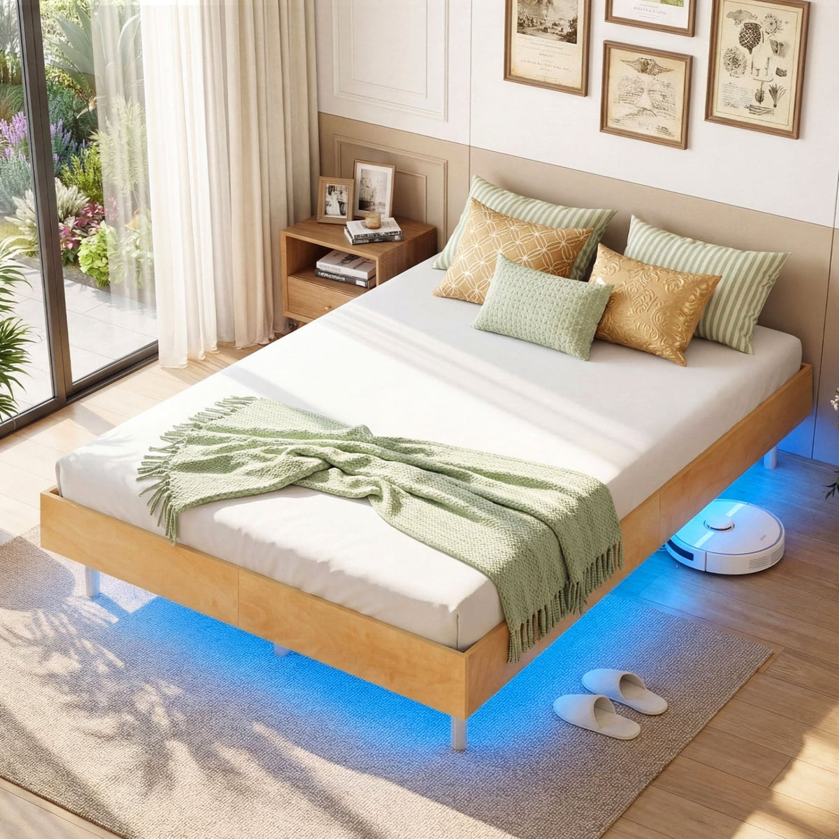 Twin/Full/Queen Size Floating Bed Frame with LED Lights for Bedroom-Full-Beds & Bed Frames-DECOROLALA