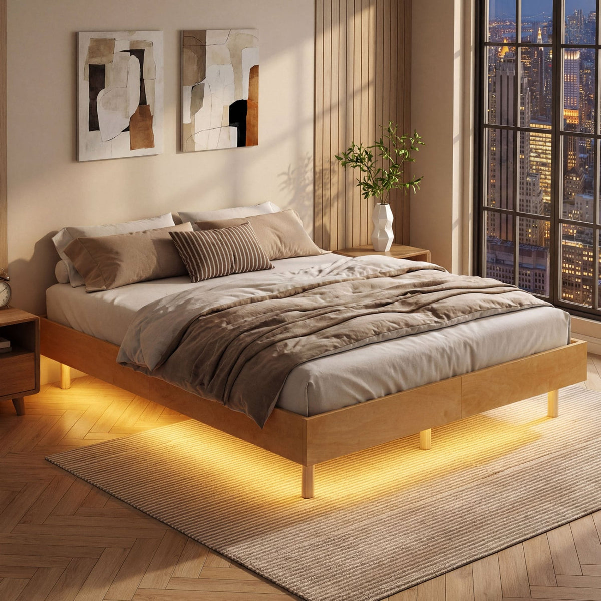 Twin/Full/Queen Size Floating Bed Frame with LED Lights for Bedroom-Full-Beds & Bed Frames-DECOROLALA