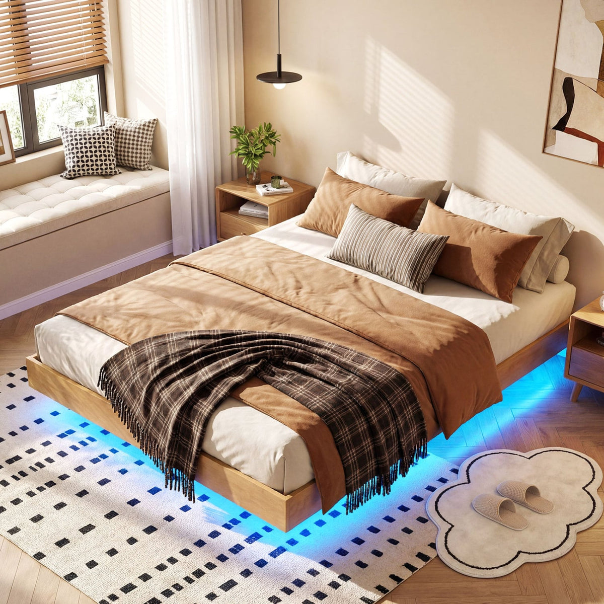 Twin/Full/Queen Size Floating Bed Frame with LED Lights for Bedroom-Full-Beds & Bed Frames-DECOROLALA